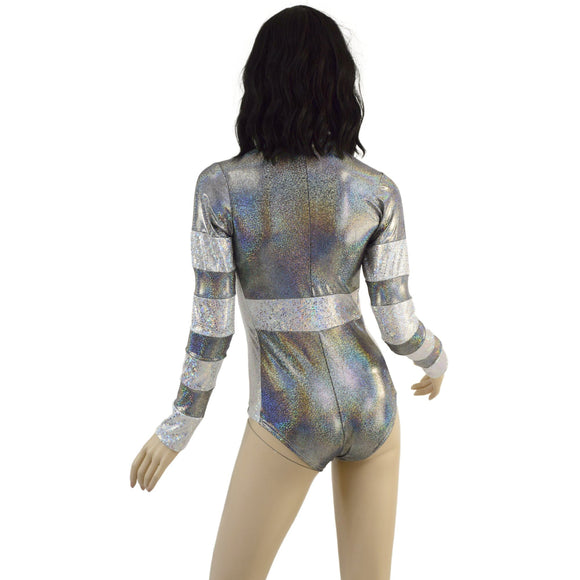 Silver Holographic V Front Color Blocked Stella Romper - Coquetry Clothing