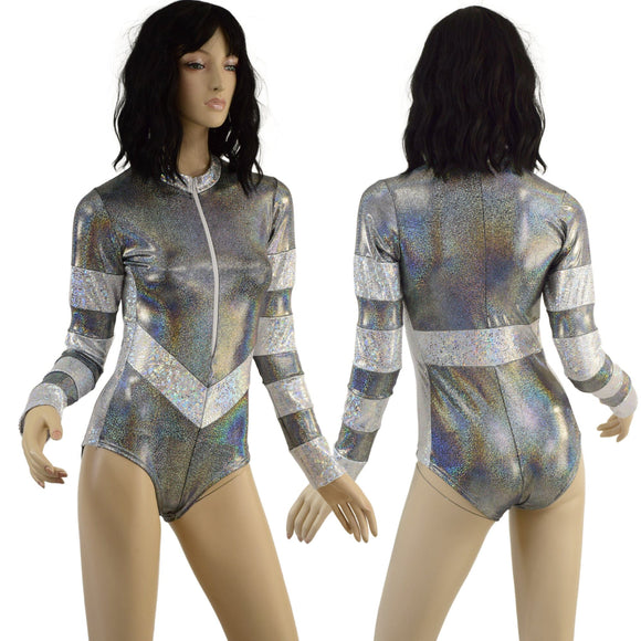Silver Holographic V Front Color Blocked Stella Romper - Coquetry Clothing