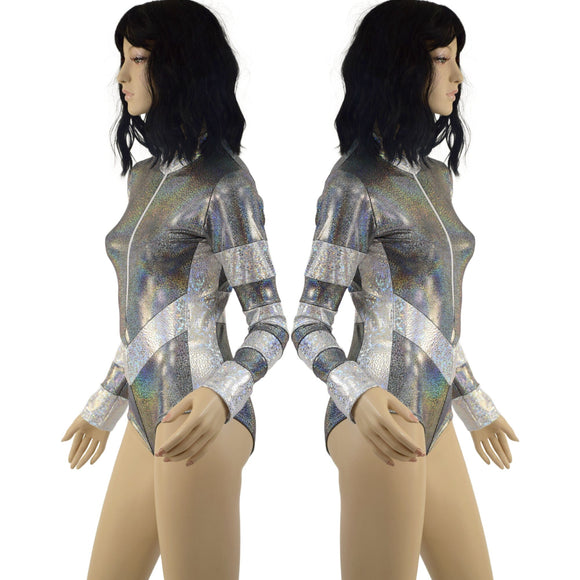 Silver Holographic V Front Color Blocked Stella Romper - Coquetry Clothing