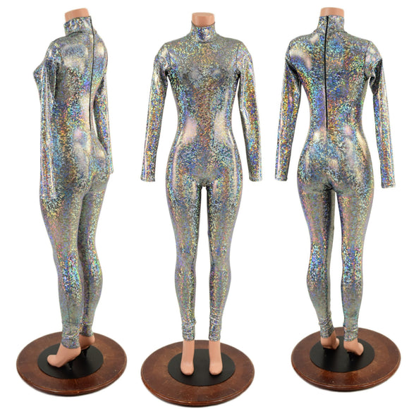 Silver Kaleidoscope Catsuit with Back Zipper - Coquetry Clothing