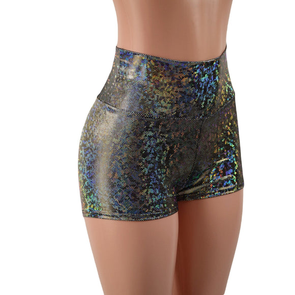 Silver Kaleidoscope High Waist Shorts READY to SHIP - Coquetry Clothing
