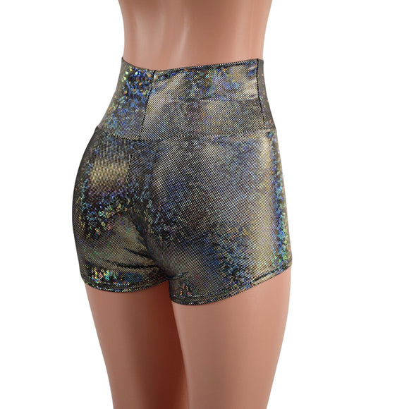 Silver Kaleidoscope High Waist Shorts READY to SHIP - Coquetry Clothing