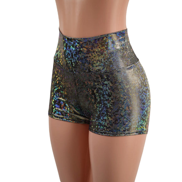 Silver Kaleidoscope High Waist Shorts READY to SHIP - Coquetry Clothing