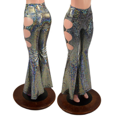 Silver Kaleidoscope High Waist Solar Flares with Triple Cutouts and O-rings - Coquetry Clothing