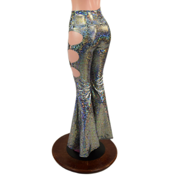 Silver Kaleidoscope High Waist Solar Flares with Triple Cutouts and O-rings - Coquetry Clothing
