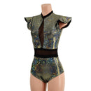 Silver Kaleidoscope Romper with Inset Mesh Keyhole Neckline - Coquetry Clothing