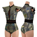 Silver Kaleidoscope Romper with Inset Mesh Keyhole Neckline - Coquetry Clothing