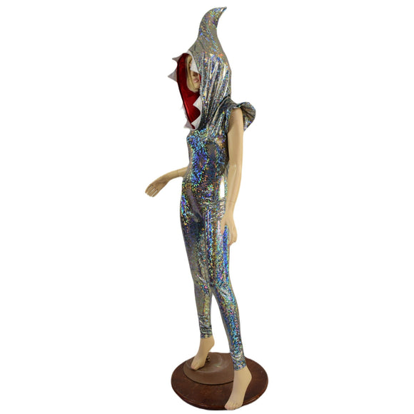 Silver Kaleidoscope Shark Hooded Catsuit - Coquetry Clothing