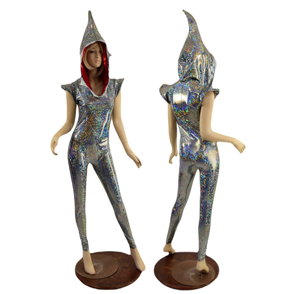 Silver Kaleidoscope Shark Hooded Catsuit - Coquetry Clothing
