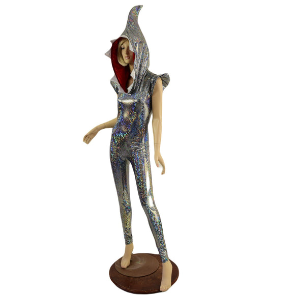 Silver Kaleidoscope Shark Hooded Catsuit - Coquetry Clothing