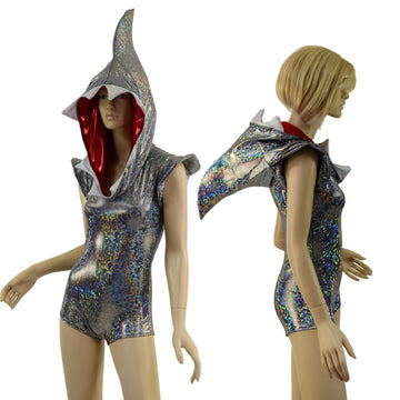 Silver Kaleidoscope Shark Hoodie Romper - Coquetry Clothing