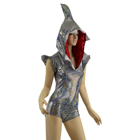 Silver Kaleidoscope Shark Hoodie Romper - Coquetry Clothing