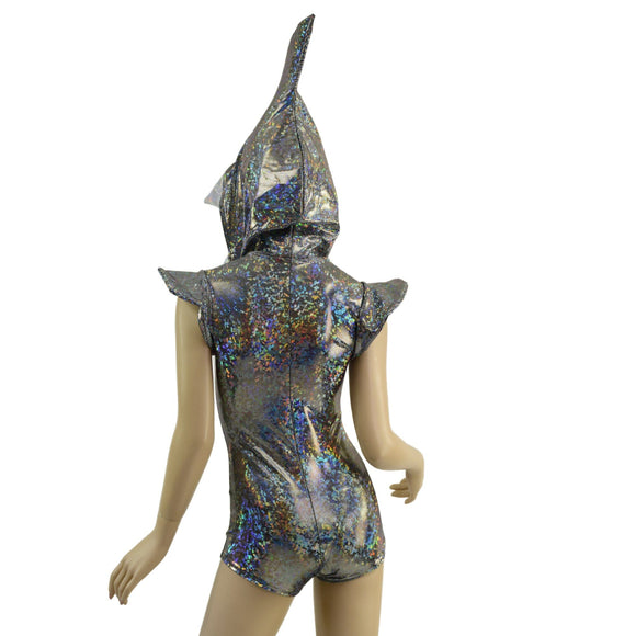 Silver Kaleidoscope Shark Hoodie Romper - Coquetry Clothing