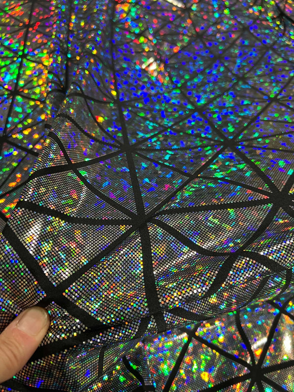 Silver on Black Cracked Tiles Fabric - Coquetry Clothing