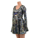 Silver on Black Cracked Tiles Long Sleeve Skater Dress - Coquetry Clothing