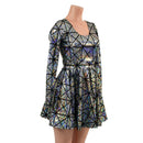 Silver on Black Cracked Tiles Long Sleeve Skater Dress - Coquetry Clothing