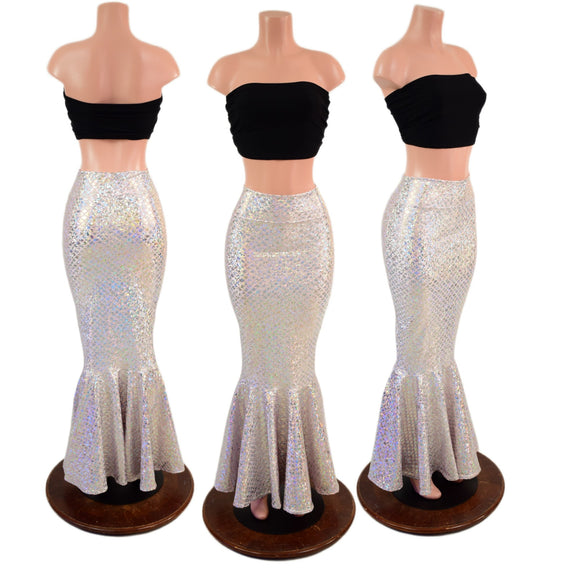 Silver on Pink Scale High Waist Mermaid Skirt - Coquetry Clothing