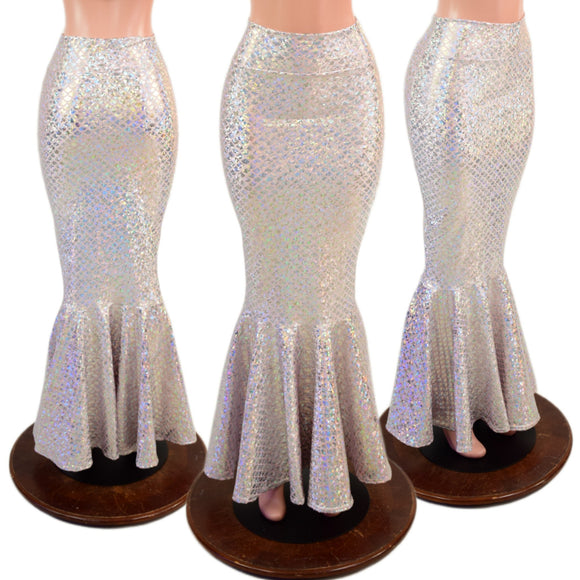 Silver on Pink Scale High Waist Mermaid Skirt - Coquetry Clothing