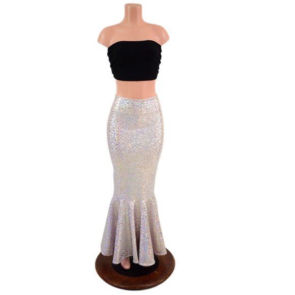 Silver on Pink Scale High Waist Mermaid Skirt - Coquetry Clothing