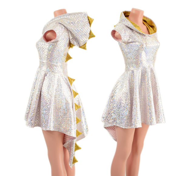 Silver/Pink Dragon Hooded Skater Dress - Coquetry Clothing