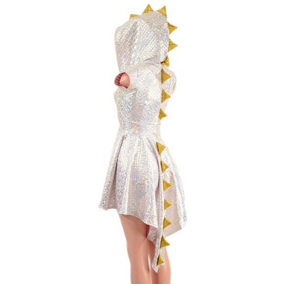 Silver/Pink Dragon Hooded Skater Dress - Coquetry Clothing