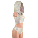 Silver/Pink Scale Racerback Crop Hoodie and Midrise Brazilian Siren Shorts Set - Coquetry Clothing