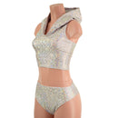 Silver/Pink Scale Racerback Crop Hoodie and Midrise Brazilian Siren Shorts Set - Coquetry Clothing