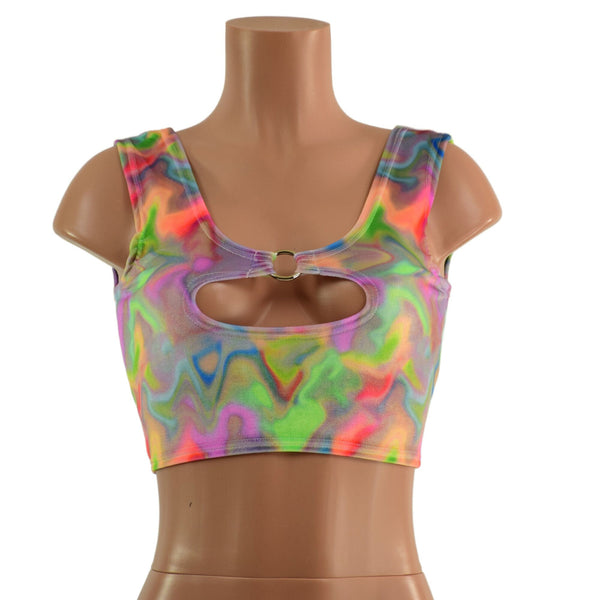 Single Cutout O-Ring Mini Crop Tank in Mirage Velvet - 2