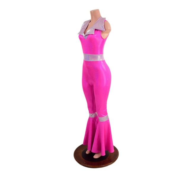 Sleeveless, Bell Bottom Catsuit with Waist and Knee Band Contrast - Coquetry Clothing