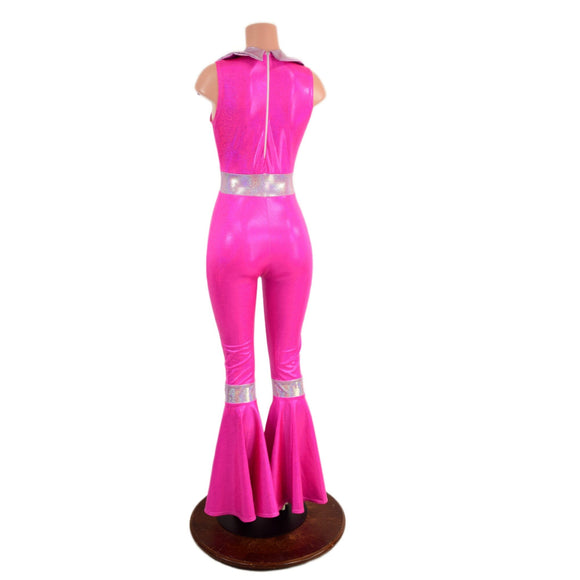 Sleeveless, Bell Bottom Catsuit with Waist and Knee Band Contrast - Coquetry Clothing