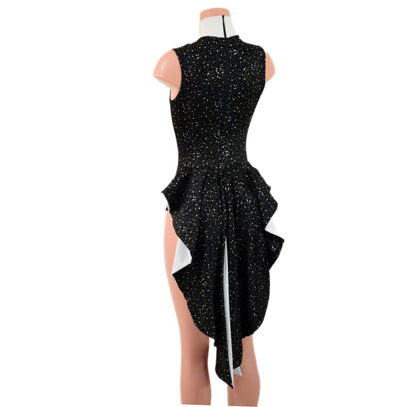 Sleeveless Faux Tux Romper with Tails, Tie, and Turtleneck - Coquetry Clothing