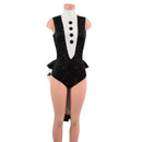Sleeveless Faux Tux Romper with Tails, Tie, and Turtleneck - Coquetry Clothing