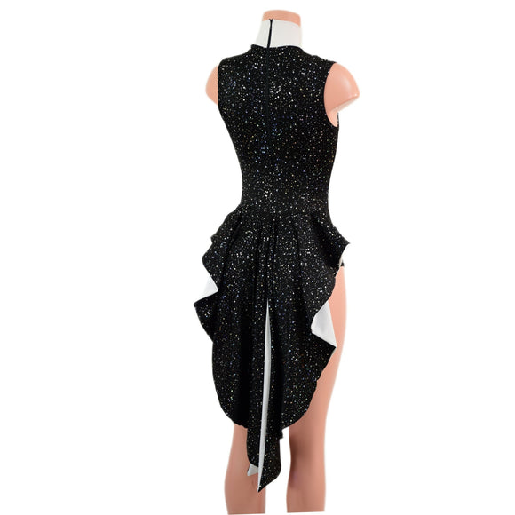 Sleeveless Faux Tux Romper with Tails, Tie, and Turtleneck - Coquetry Clothing