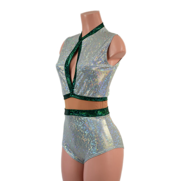 Sleeveless Frostbite Keyhole Romper with Nude Mesh Waistband - Coquetry Clothing