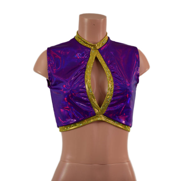 Sleeveless Keyhole Top in Grape Holographic - Coquetry Clothing