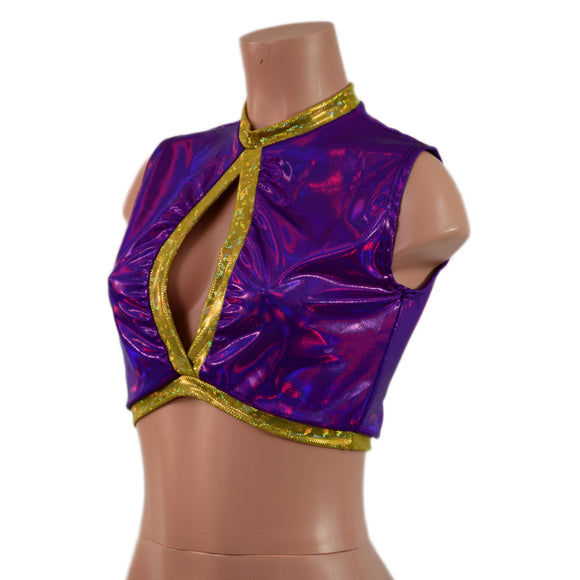 Sleeveless Keyhole Top in Grape Holographic - Coquetry Clothing