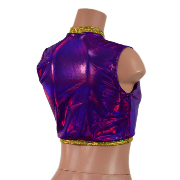 Sleeveless Keyhole Top in Grape Holographic - Coquetry Clothing
