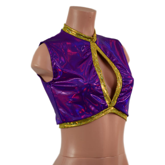 Sleeveless Keyhole Top in Grape Holographic - Coquetry Clothing