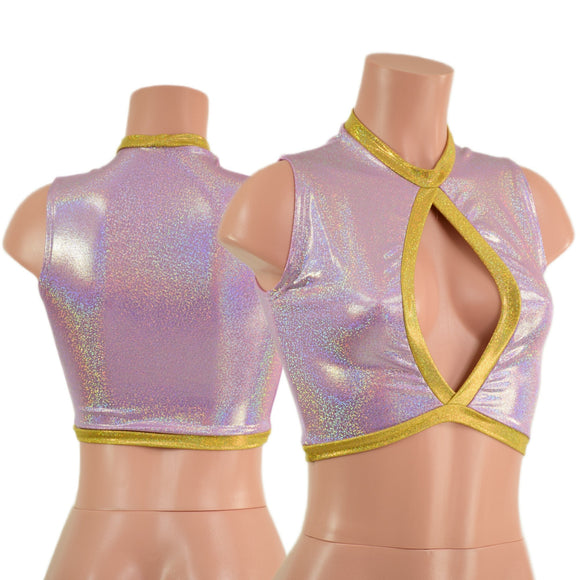 Sleeveless Keyhole Top in Lilac Holographic - Coquetry Clothing