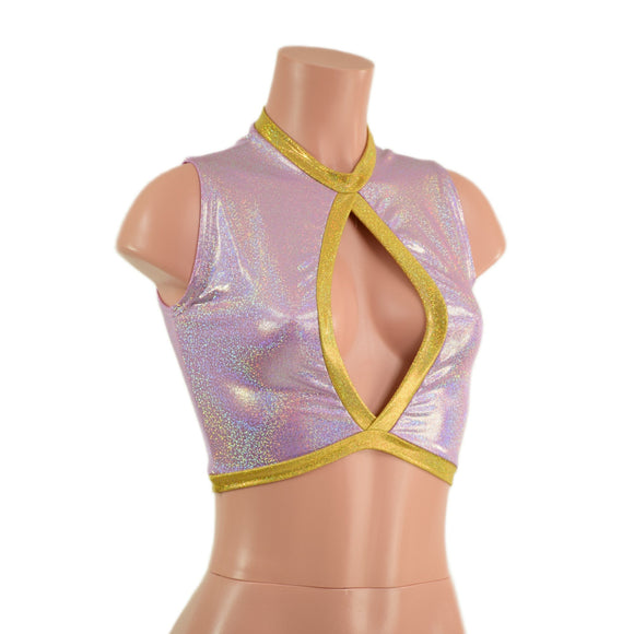 Sleeveless Keyhole Top in Lilac Holographic - Coquetry Clothing