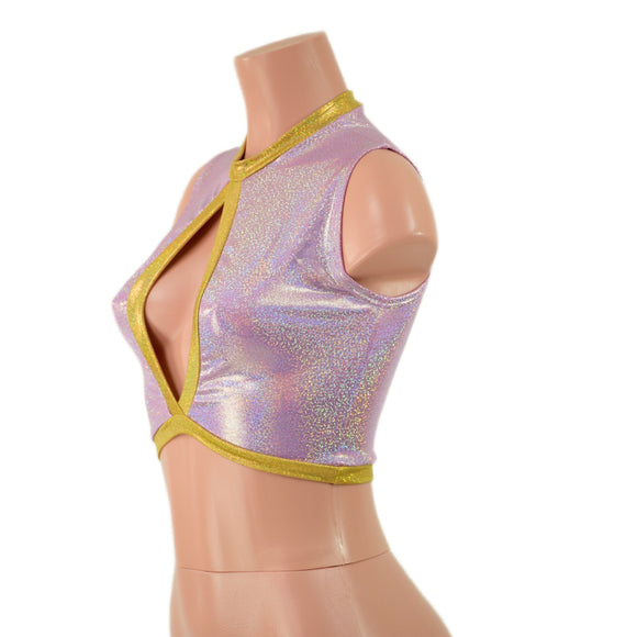 Sleeveless Keyhole Top in Lilac Holographic - Coquetry Clothing