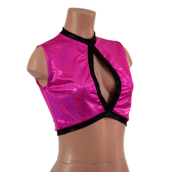 Sleeveless Keyhole Top in Neon Pink Sparkly Jewel - Coquetry Clothing