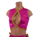 Sleeveless Keyhole Top in Neon Pink Sparkly Jewel - 5