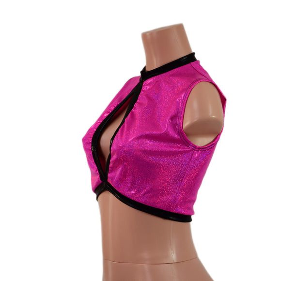 Sleeveless Keyhole Top in Neon Pink Sparkly Jewel - Coquetry Clothing