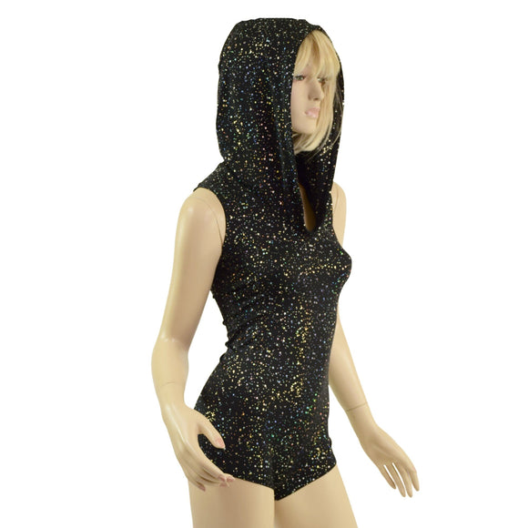 Sleeveless Star Noir Romper with Self Lined Hood and Boy Cut Leg - Coquetry Clothing