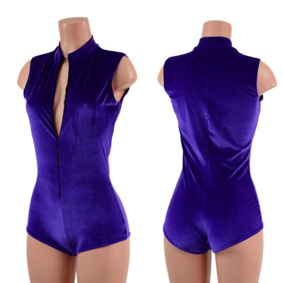 Sleeveless Stella Romper in Purple Velvet - Coquetry Clothing