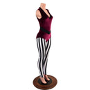 Sleeveless V neck Full Length Catsuit with V Front & Stripes - Coquetry Clothing