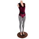 Sleeveless V neck Full Length Catsuit with V Front & Stripes - Coquetry Clothing