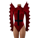 Small Ready to Ship Coagulant Red Spiked Romper with Inverted Cross - Coquetry Clothing