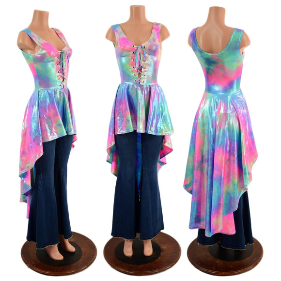 Small Ready to Ship Cotton Candy Hi Lo Peplum Tank Top - Coquetry Clothing